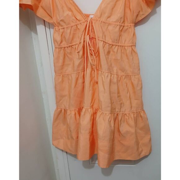 Alc womens small Coastal romantic mini sun dress flare flutter sleeve tangerine - Picture 3 of 8